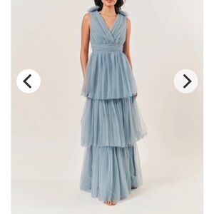 Elegant Blue Tiered Evening Gown